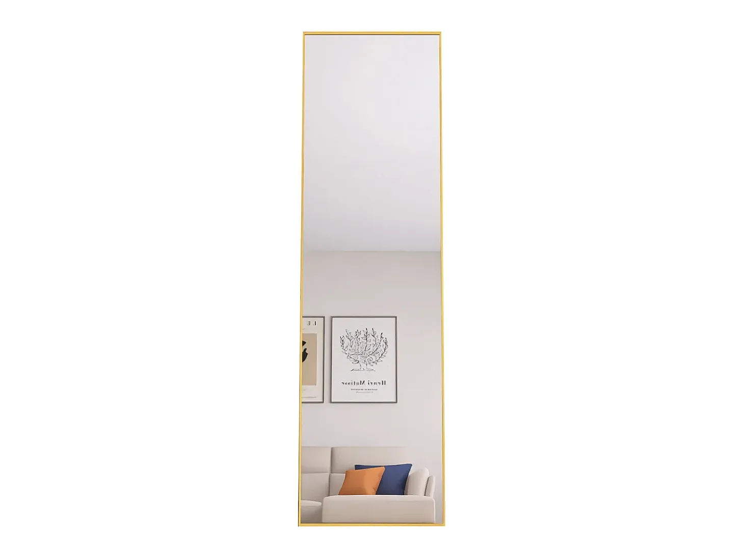 Espejo de pie rectangular con marco de metal HD Espejo de pie grande para sala de estar, dormitorio y vestidor Espejo dorado 140x40cm