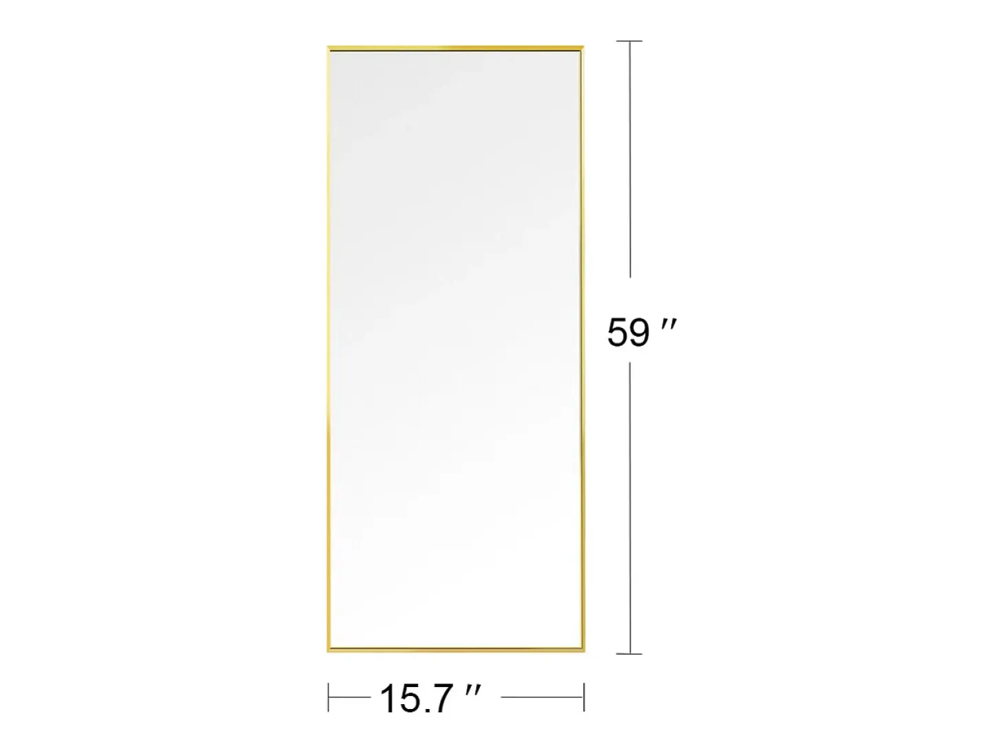 Espejo de pie rectangular con marco de metal HD Espejo de pie grande para sala de estar, dormitorio y vestidor Espejo dorado 150x40cm