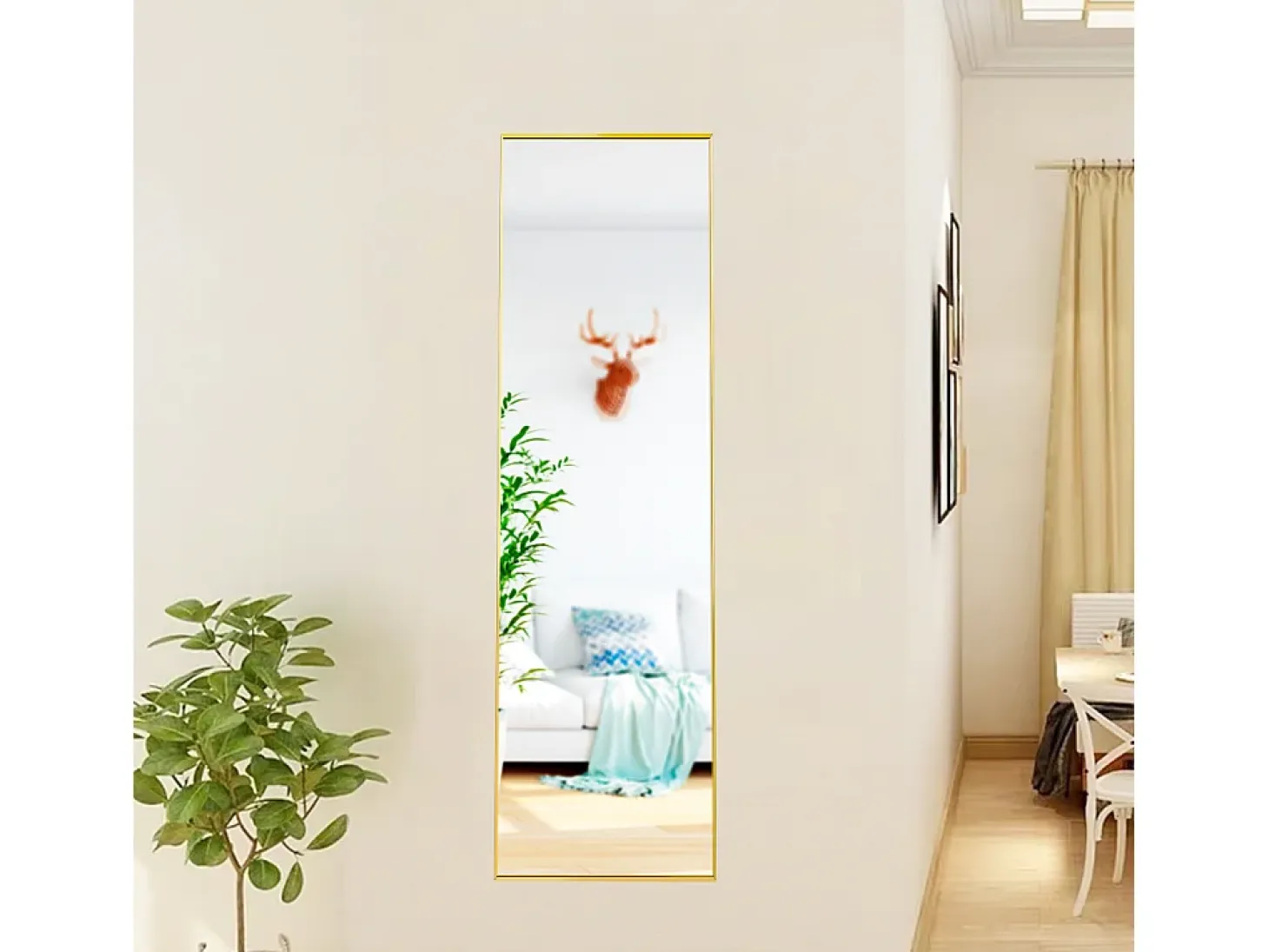 Espejo de pie rectangular con marco de metal HD Espejo de pie grande para sala de estar, dormitorio y vestidor Espejo dorado 150x40cm