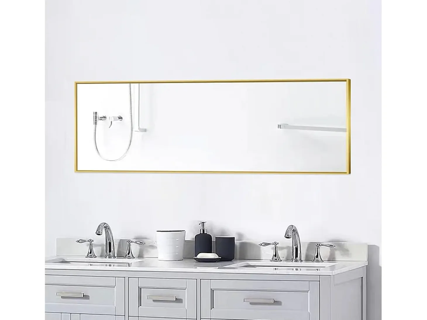 Espejo de pie rectangular con marco de metal HD Espejo de pie grande para sala de estar, dormitorio y vestidor Espejo dorado 150x40cm