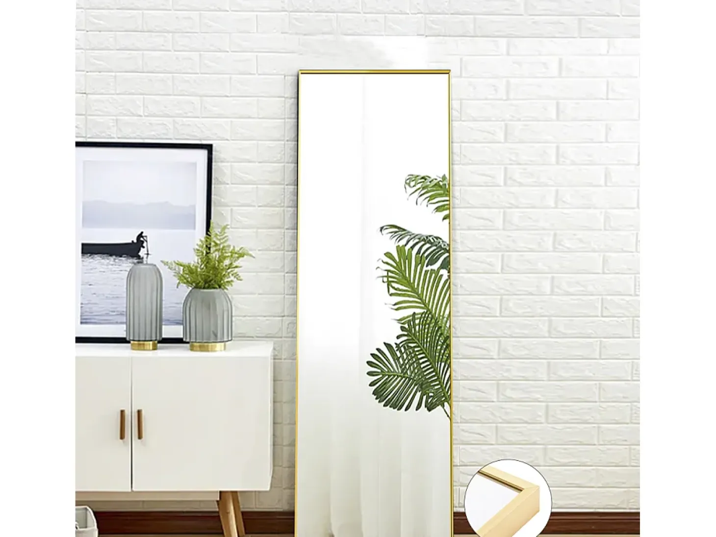 Espejo de pie rectangular con marco de metal HD Espejo de pie grande para sala de estar, dormitorio y vestidor Espejo dorado 150x40cm