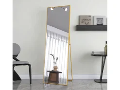 Espejo de pie rectangular con marco de metal HD Espejo de pie grande para sala de estar, dormitorio y vestidor Espejo dorado 165x60cm