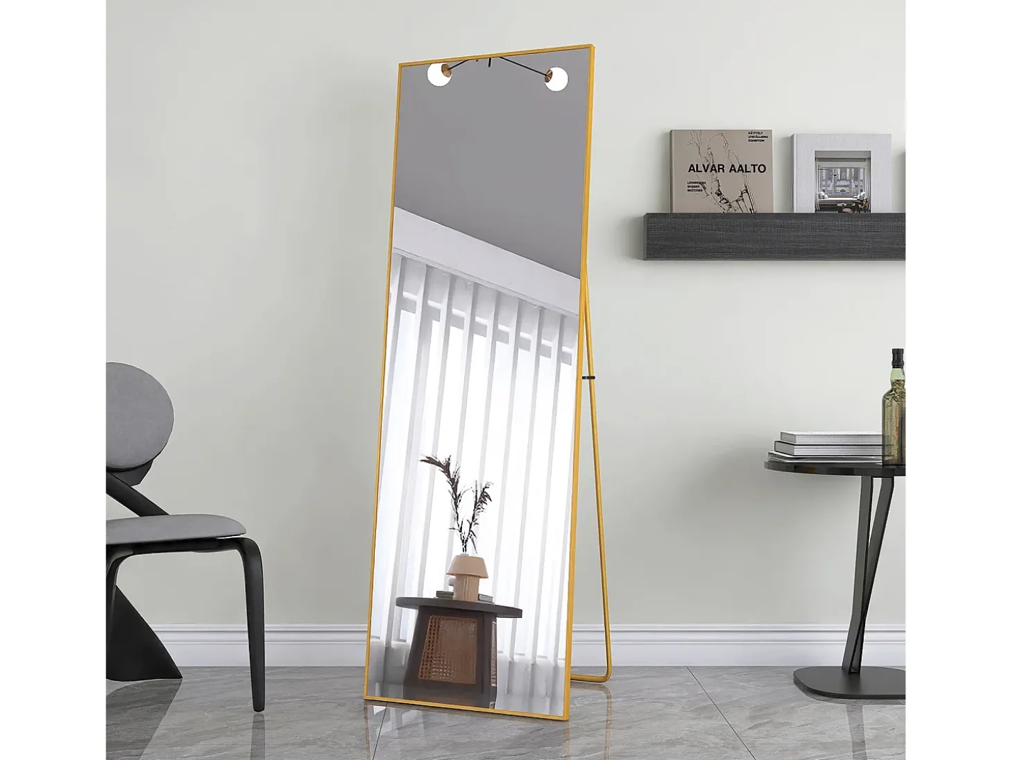 Espejo de pie rectangular con marco de metal HD Espejo de pie grande para sala de estar, dormitorio y vestidor Espejo dorado 165x60cm