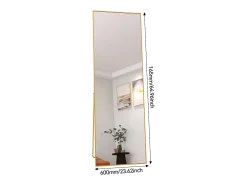 Espejo de pie rectangular con marco de metal HD Espejo de pie grande para sala de estar, dormitorio y vestidor Espejo dorado 165x60cm