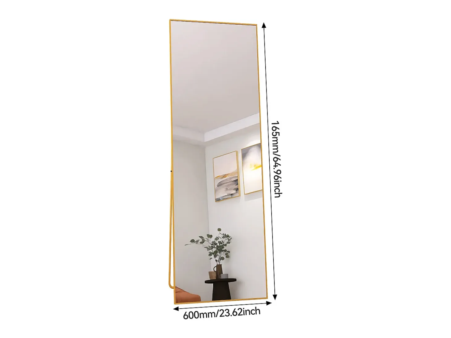 Espejo de pie rectangular con marco de metal HD Espejo de pie grande para sala de estar, dormitorio y vestidor Espejo dorado 165x60cm