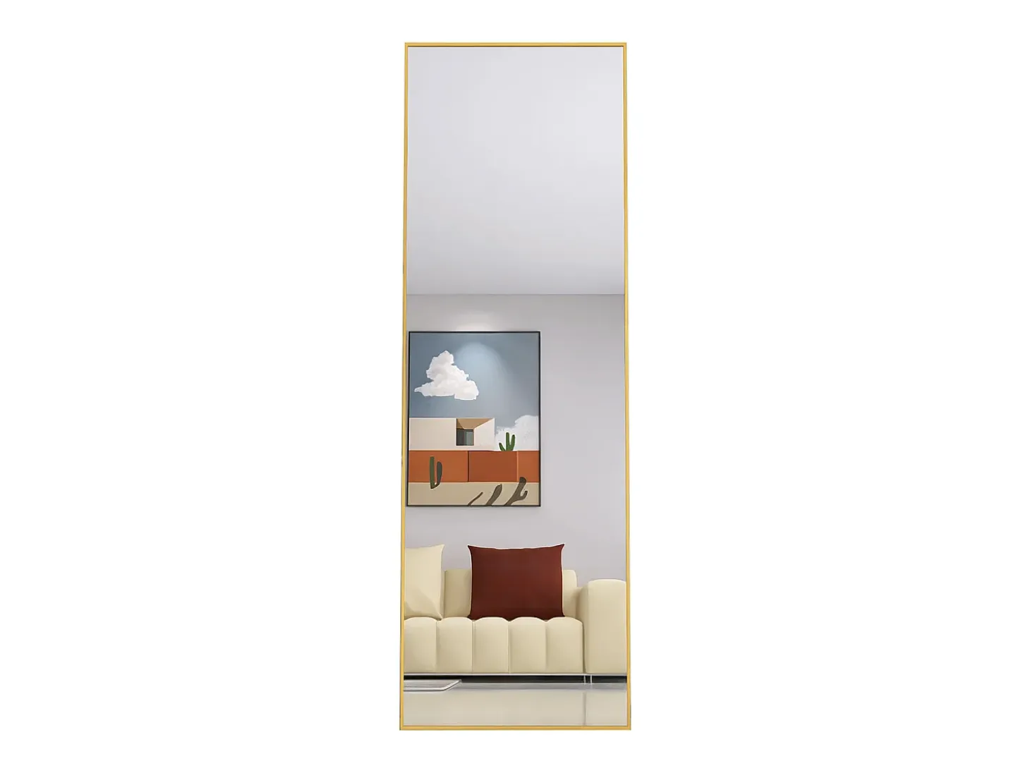 Espejo de pie rectangular con marco de metal HD Espejo de pie grande para sala de estar, dormitorio y vestidor Espejo dorado 165x60cm