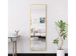 Espejo de pie rectangular con marco de metal HD Espejo de suelo grande para sala de estar, dormitorio y vestidor Espejo dorado 162x53cm