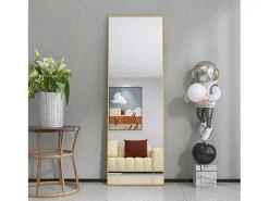 Espejo de pie rectangular con marco de metal HD Espejo de suelo grande para sala de estar, dormitorio y vestidor Espejo dorado 162x53cm
