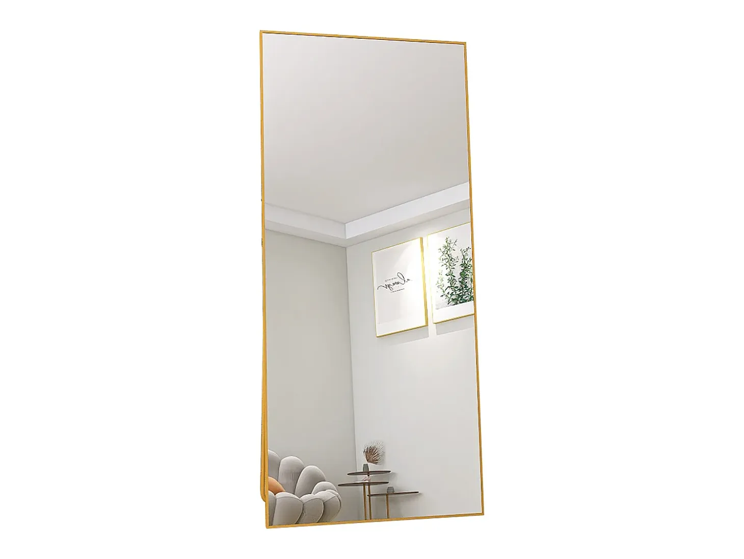 Espejo de pie rectangular con marco de metal HD Espejo de pie grande para sala de estar, dormitorio y vestidor Espejo dorado 180x80cm