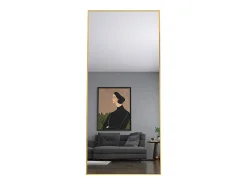 Espejo de pie rectangular con marco de metal HD Espejo de pie grande para sala de estar, dormitorio y vestidor Espejo dorado 180x80cm