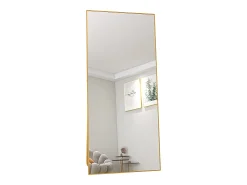Espejo de pie rectangular con marco de metal HD Espejo de pie grande para sala de estar, dormitorio y vestidor Espejo dorado 180x80cm