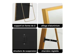 Espejo de pie rectangular 177×77 cm con marco dorado – Diseño minimalista y moderno