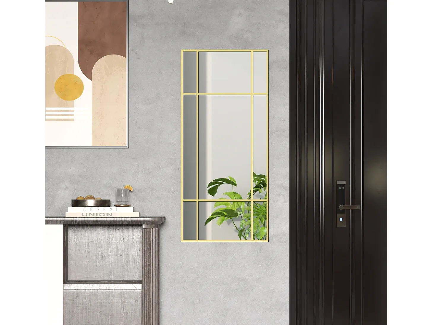 Espejo decorativo con marco de metal, diseño rectangular, dorado (110x50x2 cm)