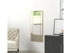 Espejo decorativo con marco de metal, diseño rectangular, dorado (110x50x2 cm)