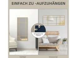 Espejo decorativo con marco de metal, diseño rectangular, dorado (110x50x2 cm)