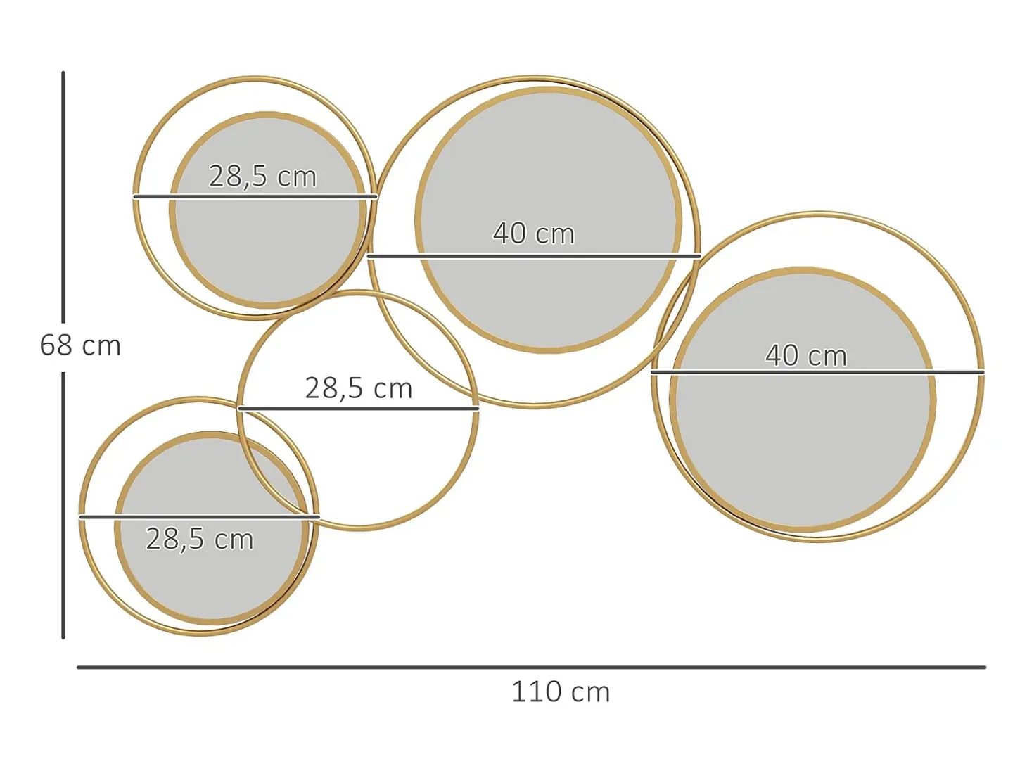 Espejo decorativo Dilux Homcom 4 espejos dorado 68x110x2 cm