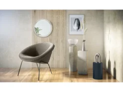 Espejo Globe 50 cm, Espejo de Pared Redondo Decorativo para Recibidor y Sala de Estar con Marco de MDF en gris arena de alto brillo