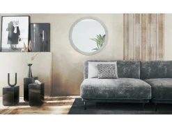 Espejo Globe 80 cm, Espejo de Pared Redondo Decorativo para Recibidor y Sala de Estar con Marco de MDF en hormigón oxidado
