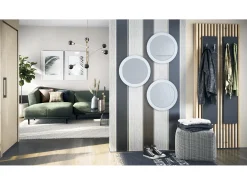 Espejo Globe 50 cm juego de 3, 3 espejos de pared redondos decorativos para pasillo y salón con marco de MDF en blanco mate