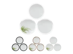 Espejo Globe 50 cm juego de 3, 3 espejos de pared redondos decorativos para pasillo y salón con marco de MDF en burdeos de alto brillo