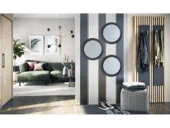 Espejo Globe 50 cm juego de 3, 3 espejos de pared redondos decorativos para pasillo y salón con marco de MDF en negro mate