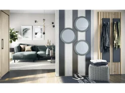 Espejo Globe 50 cm juego de 3, 3 espejos de pared redondos decorativos para pasillo y salón con marco de MDF en gris de alto brillo