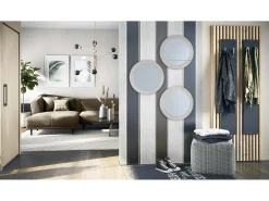 Espejo Globe 50 cm juego de 3, 3 espejos de pared redondos decorativos para pasillo y salón con marco de MDF en gris arena de alto brillo