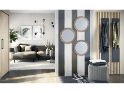 Espejo Globe 50 cm juego de 3, 3 espejos de pared redondos decorativos para pasillo y salón con marco de MDF en aspecto en bronce