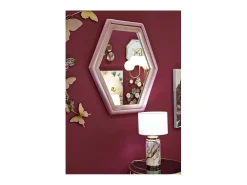 Espejo hexagonal de pared moderno con marco de terciopelo rosa Tony