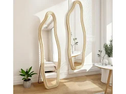 Espejo irregular 160×50 cm con marco de terciopelo dorado – Diseño moderno, vidrio templado HD
