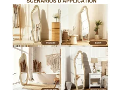 Espejo irregular 160×50 cm con marco de terciopelo dorado – Diseño moderno, vidrio templado HD