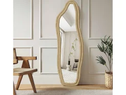 Espejo irregular 140×45 cm con marco de terciopelo dorado – Diseño moderno, vidrio templado HD