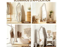 Espejo irregular 160×50 cm con marco de terciopelo blanco – Diseño moderno, vidrio templado HD
