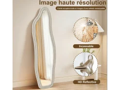 Espejo irregular 160×50 cm con marco de terciopelo blanco – Diseño moderno, vidrio templado HD