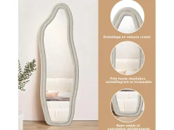 Espejo irregular 160×50 cm con marco de terciopelo blanco – Diseño moderno, vidrio templado HD