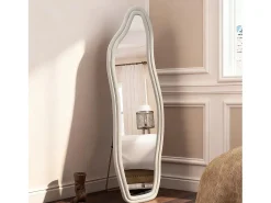 Espejo irregular 160×50 cm con marco de terciopelo blanco – Diseño moderno, vidrio templado HD