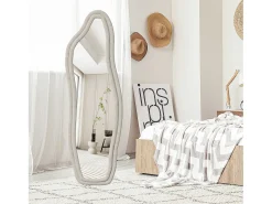 Espejo irregular 160×50 cm con marco de terciopelo blanco – Diseño moderno, vidrio templado HD
