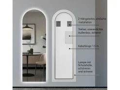 Espejo LED de pie o de pared, 165x50 cm, con brillo regulable - Cristal plateado