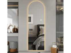 Espejo LED de pie o de pared, 165x50 cm, con brillo regulable - Cristal plateado