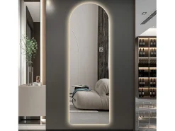 Espejo LED de pie o de pared, 165x50 cm, con brillo regulable - Cristal plateado