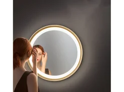Espejo LED Mirò Ø40 cm 38W Oro Cepillado - Lámpara de techo y aplique - Luz cálida 3000K - Diseño moderno para baño, dormitorio y entrada