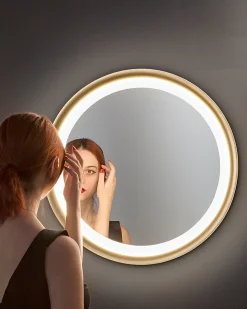 Espejo LED Mirò Ø60 cm 58W Oro Cepillado - Lámpara de techo y aplique - Luz cálida 3000K - Diseño moderno para baño, dormitorio y entrada