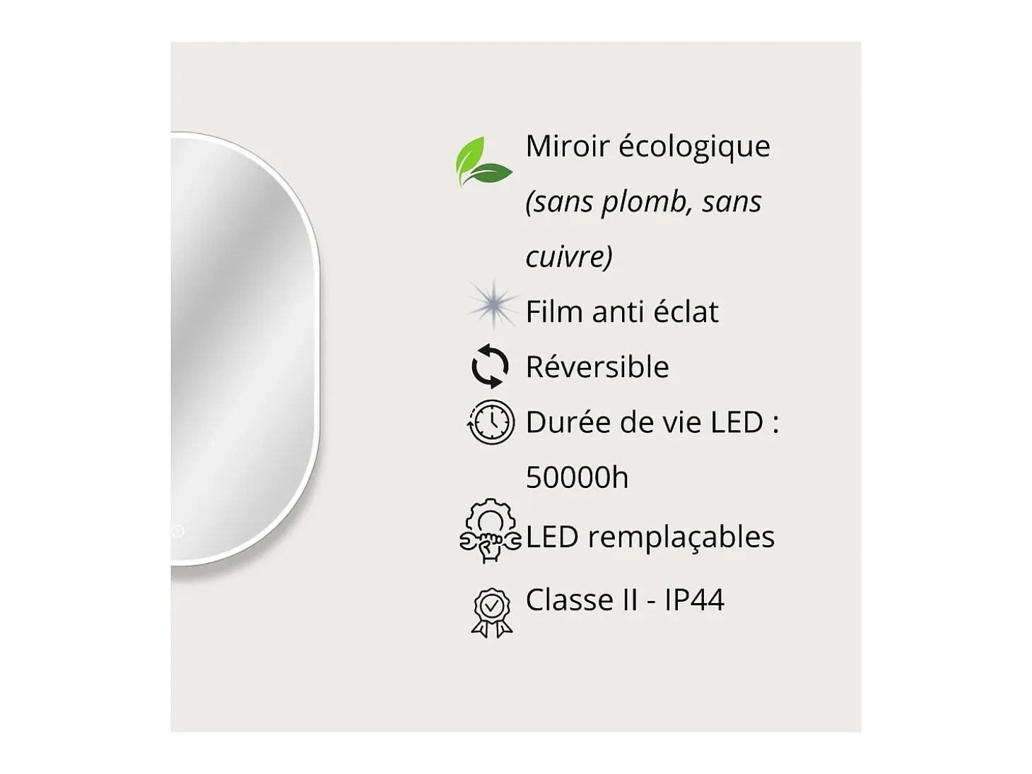 Espejo LED ovalado 85x50cm con marco de acrílico LUMEA