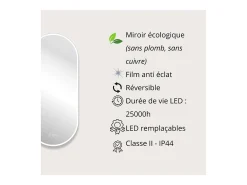 Espejo LED ovalado 90x40cm en vidrio plateado NUVIA