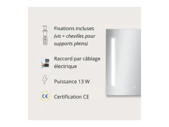 Espejo LED rectangular L60/80cm de vidrio plateado LUMENA