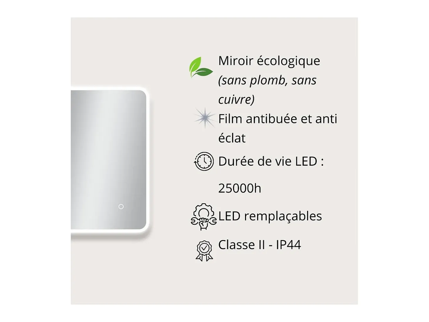 Espejo LED rectangular L60/80/90/120cm con retroiluminación MIRALUX