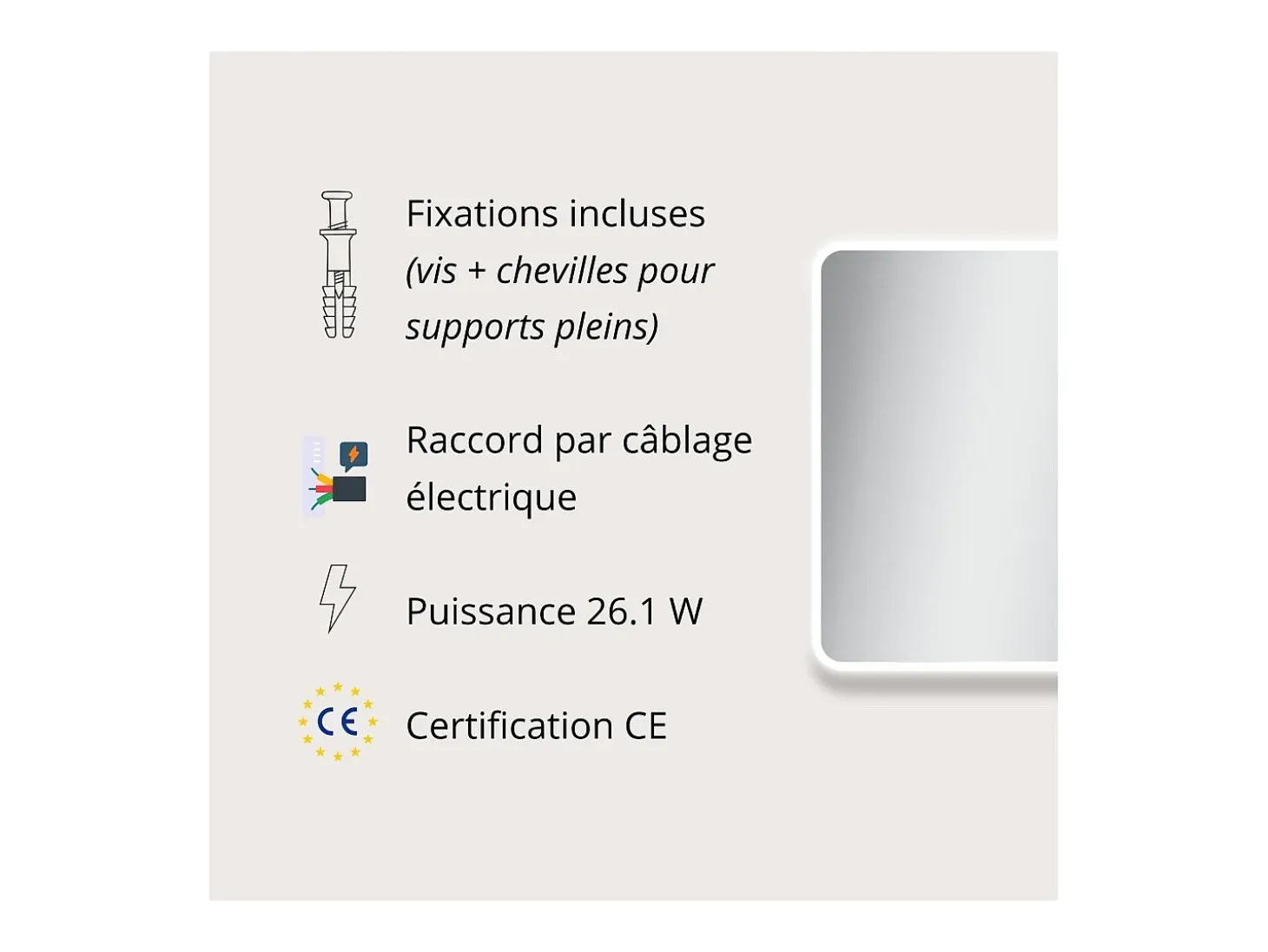 Espejo LED rectangular L60/80/90/120cm con retroiluminación MIRALUX