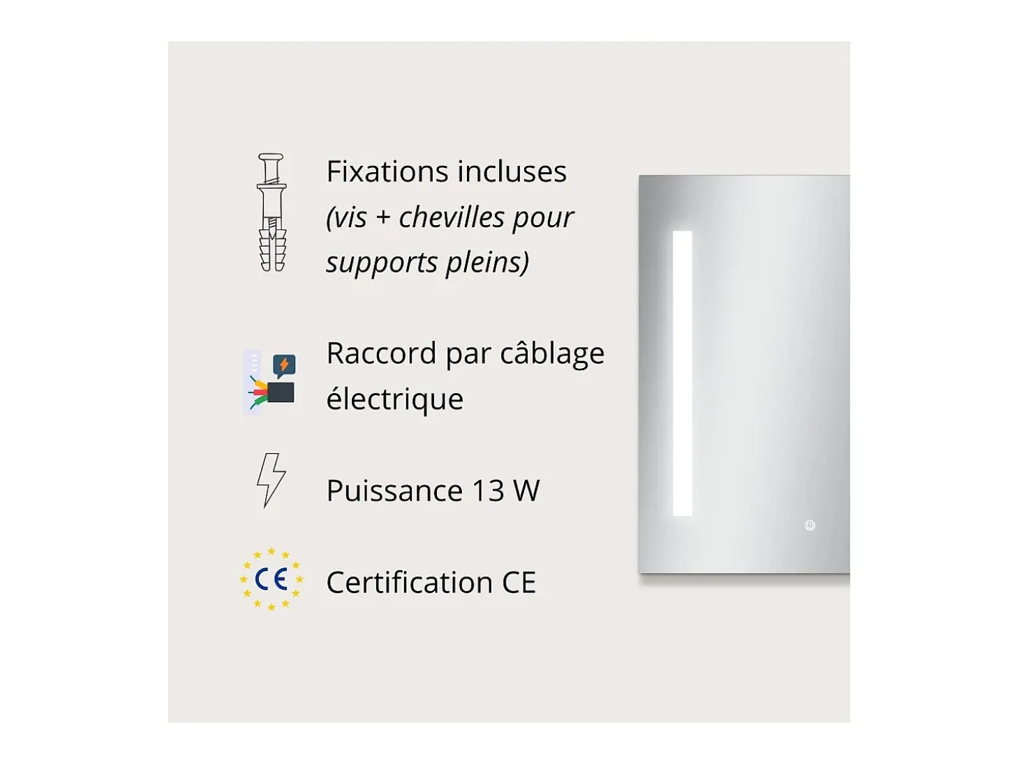 Espejo LED rectangular L60/80cm de vidrio plateado LUMENA