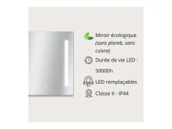 Espejo LED rectangular L60/80cm de vidrio plateado LUMENA