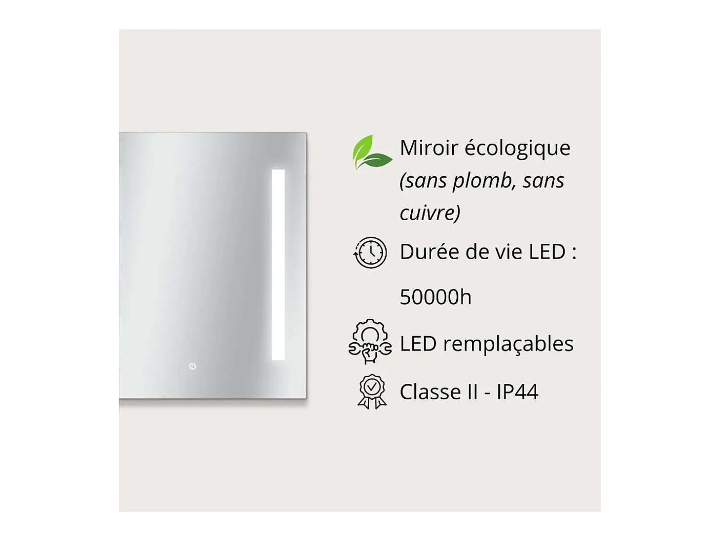 Espejo LED rectangular L60/80cm de vidrio plateado LUMENA
